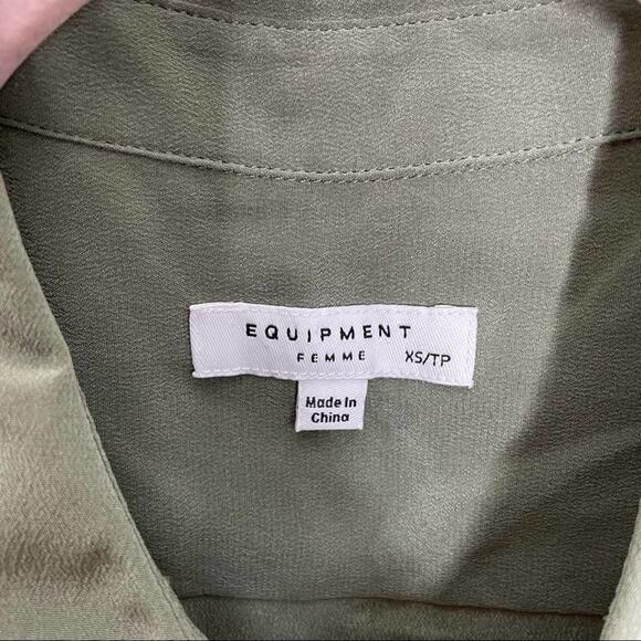 EQUIPMENT Tira Asymmetrical Silk Dress Camouflage Green {3A5} - Picture 4 of 6